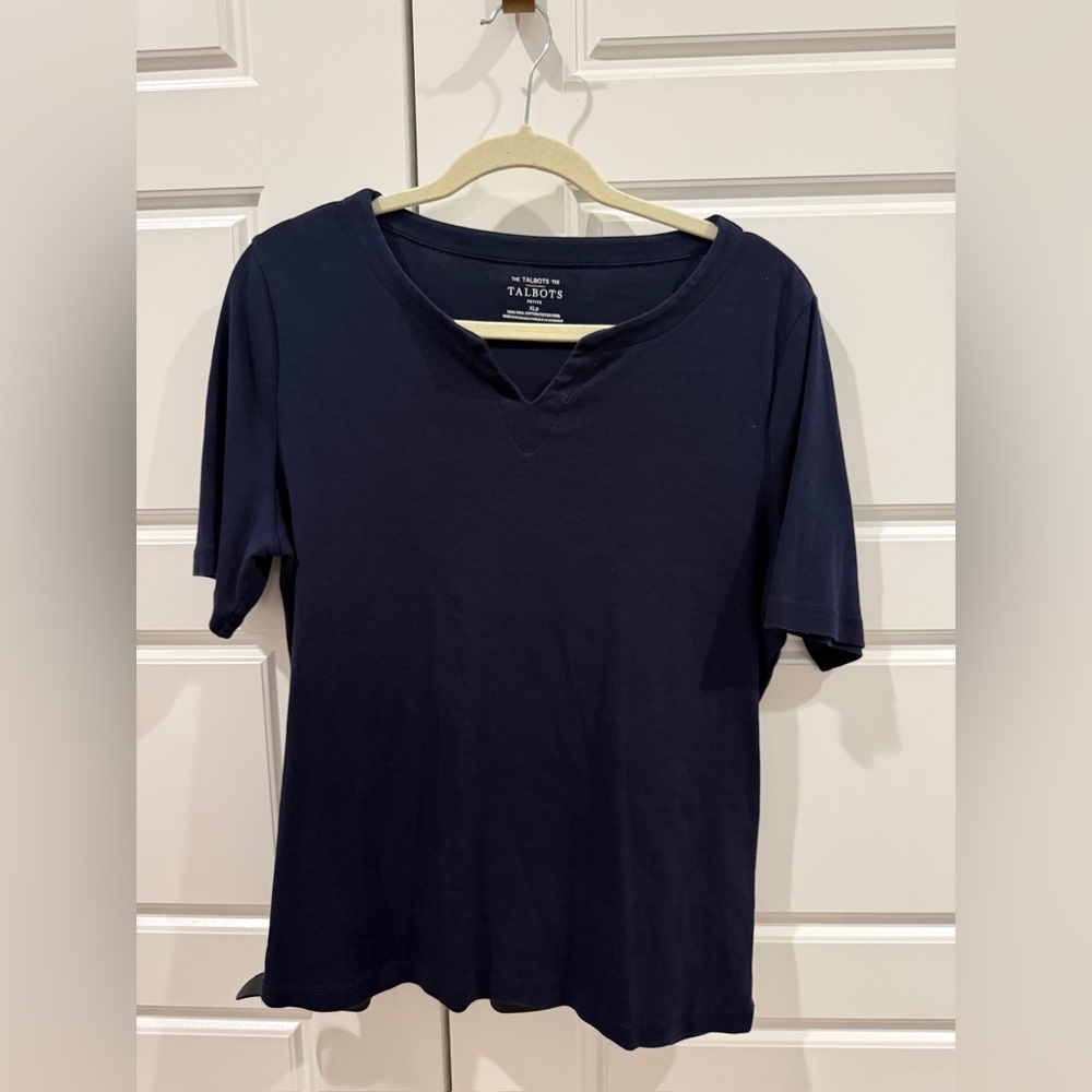 Talbots Navy Short-Sleeve V-Notch PetiteTee